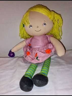 Plush Yellow-Haired Girl Doll in Pink Dress - Kids Toy